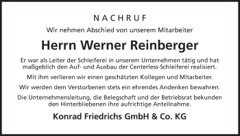 Anzeige von Werner Reinberger von MGO