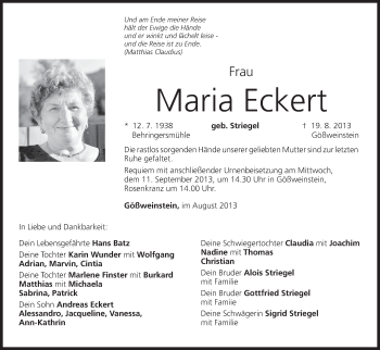 Anzeige von Maria Eckert von MGO