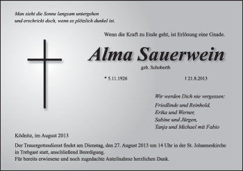 Anzeige von Alma Sauerwein von MGO