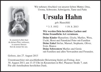 Anzeige von Ursula Hahn von MGO