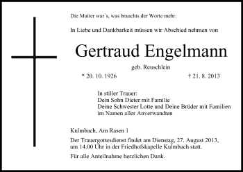Anzeige von Gertraud Engelmann von MGO