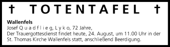 Anzeige von Totentafel vom 24.08.2013 von MGO