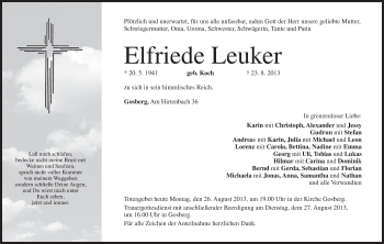 Anzeige von Elfriede Leuker von MGO