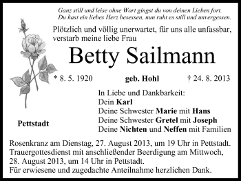 Anzeige von Betty Sailmann von MGO