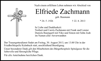 Anzeige von Elfriede Zachmann von MGO
