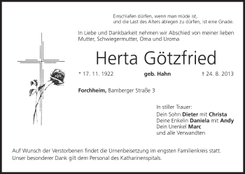 Anzeige von Herta Götzfried von MGO