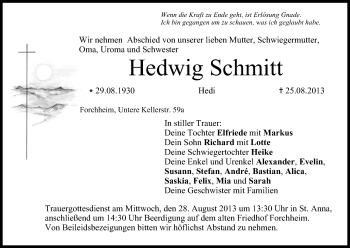 Anzeige von Hedwig Schmitt von MGO