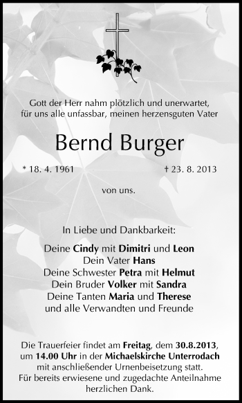 Anzeige von Bernd Burger von MGO