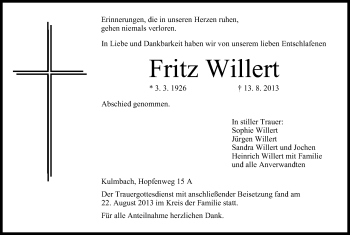 Anzeige von Fritz Willert von MGO