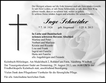 Anzeige von Inge Schneider von MGO