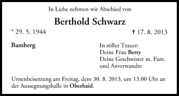 Anzeige von Berthold Schwarz von MGO