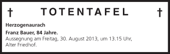 Anzeige von Totentafel vom 29.08.2013 von MGO