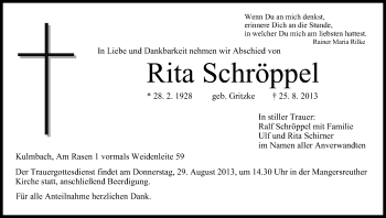 Anzeige von Rita Schröppel von MGO