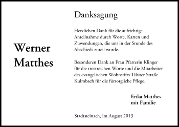 Anzeige von Werner Matthes von MGO