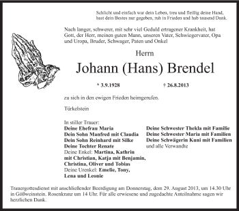 Anzeige von Johann Brendel von MGO