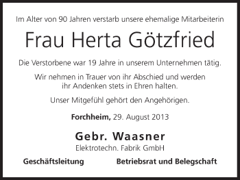 Anzeige von Herta Götzfried von MGO
