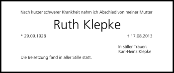 Anzeige von Ruth Klepke von MGO