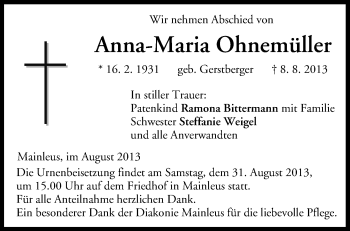 Anzeige von Anna-Maria Ohnemüller von MGO