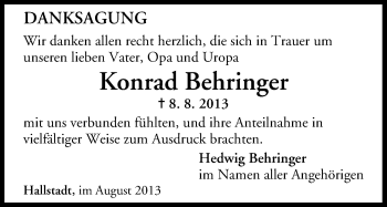 Anzeige von Konrad Behringer von MGO