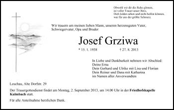 Anzeige von Josef Grziwa von MGO