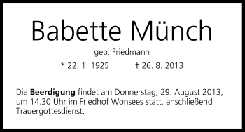 Anzeige von Babette Münch von MGO