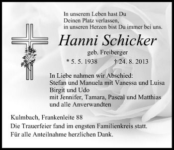 Anzeige von Hanni Schicker von MGO