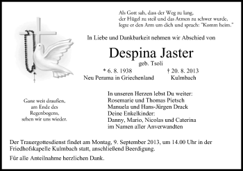 Anzeige von Despina Jaster von MGO