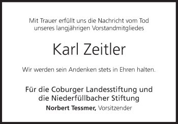 Anzeige von Karl Zeitler von MGO