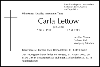 Anzeige von Carla Lettow von MGO
