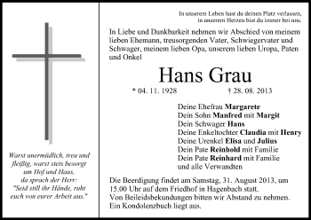 Anzeige von Hans Grau von MGO