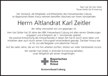 Anzeige von Karl Zeitler von MGO