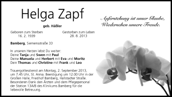 Anzeige von Helga Zapf von MGO