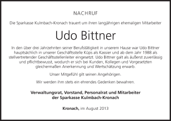 Anzeige von Udo Bittner von MGO
