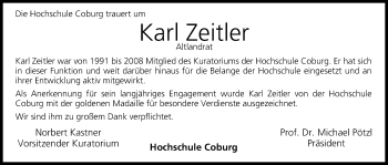 Anzeige von Karl Zeitler von MGO