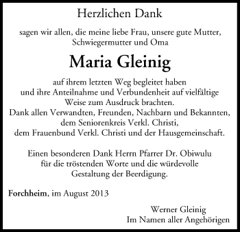 Anzeige von Maria Gleinig von MGO