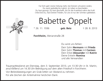 Anzeige von Babette Oppelt von MGO
