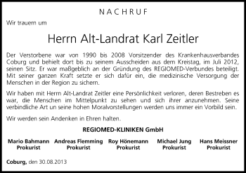 Anzeige von Karl Zeitler von MGO