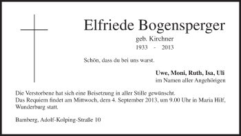 Anzeige von Elfriede Bogensperger von MGO
