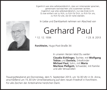 Anzeige von Gerhard Paul von MGO