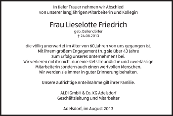 Anzeige von Lieselotte Friedrich von MGO