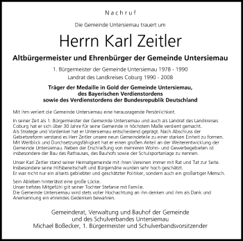 Anzeige von Karl Zeitler von MGO