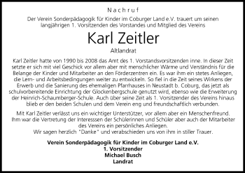 Anzeige von Karl Zeitler von MGO