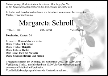 Anzeige von Margareta Schroll von MGO
