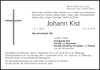 Anzeige von Johann Kist von MGO