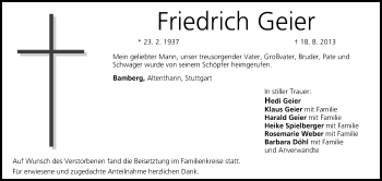 Anzeige von Friedrich Geier von MGO