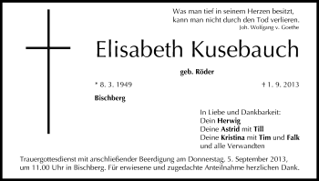 Anzeige von Elisabeth Kusebauch von MGO