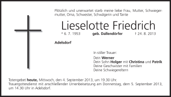Anzeige von Lieselotte Friedrich von MGO