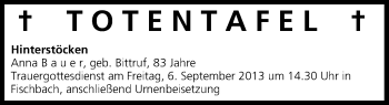 Anzeige von Totentafel vom 04.09.2013 von MGO