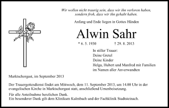 Anzeige von Alwin Sahr von MGO