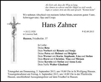 Anzeige von Hans Zahner von MGO